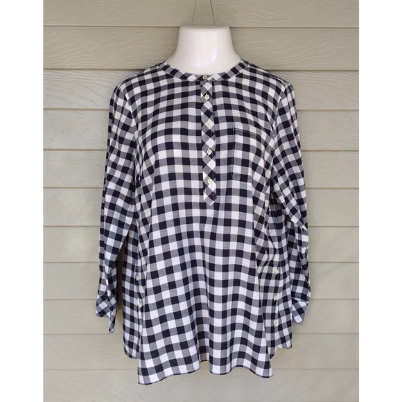 Talbots Black & White Checked Thin Button-Up Tunic Blouse Top Size XL Petite PXL - Picture 1 of 4